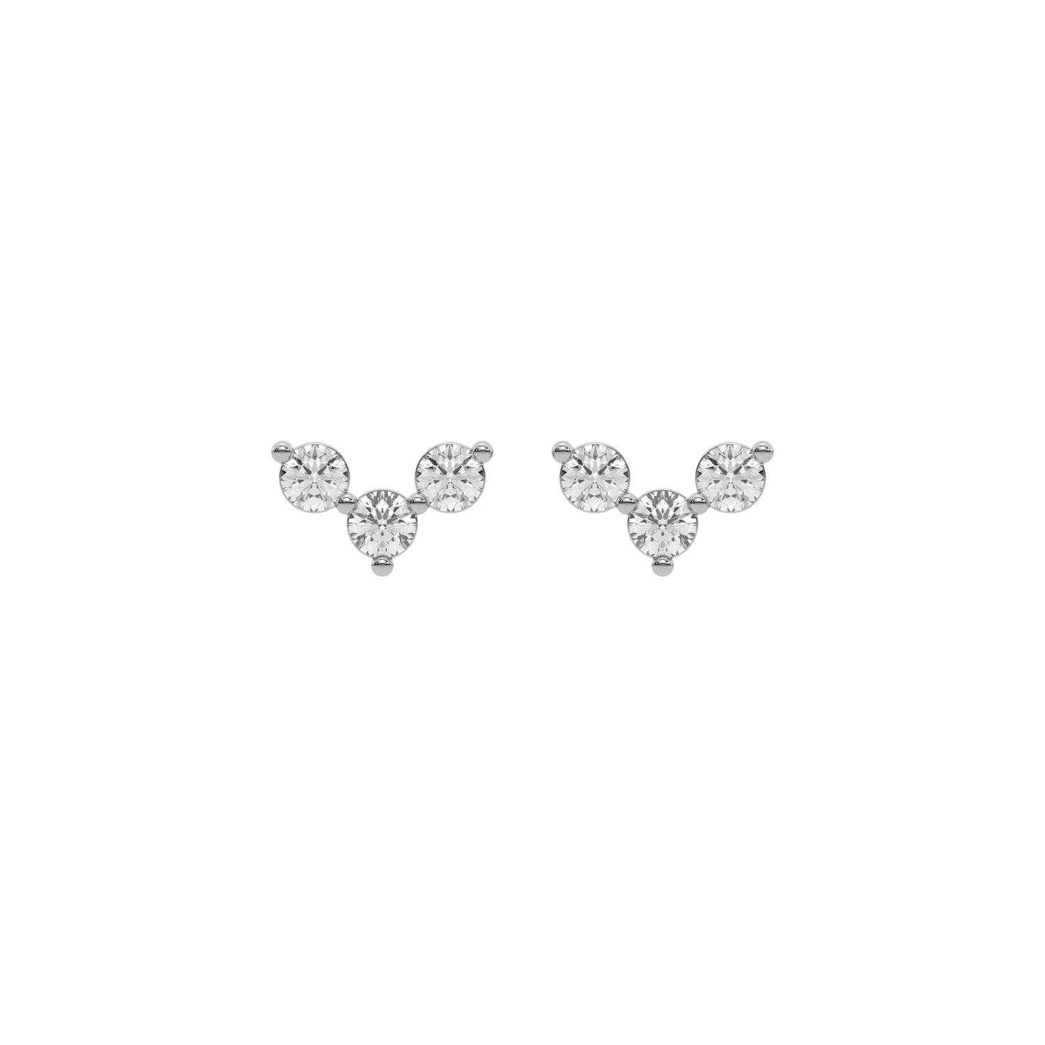 18k white gold round cut diamond trio stud earrings set in prong setting.