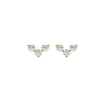 18k Yellow gold round cut diamond trio stud earrings set in prong setting.