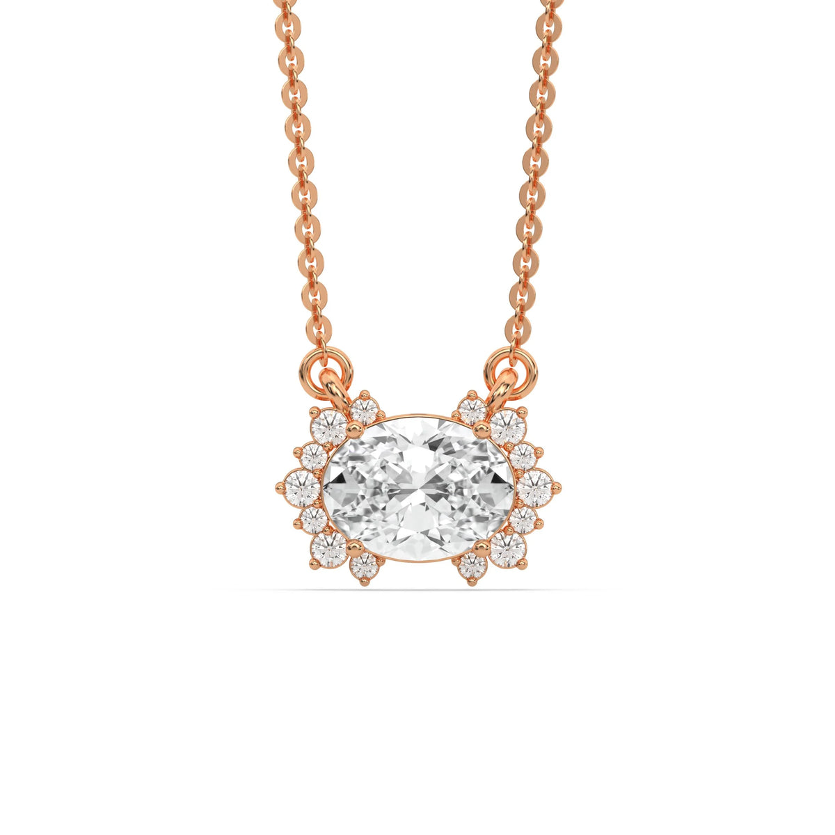 18K Rose Gold Oval and Round Diamond Twin Sparkle Pendant
