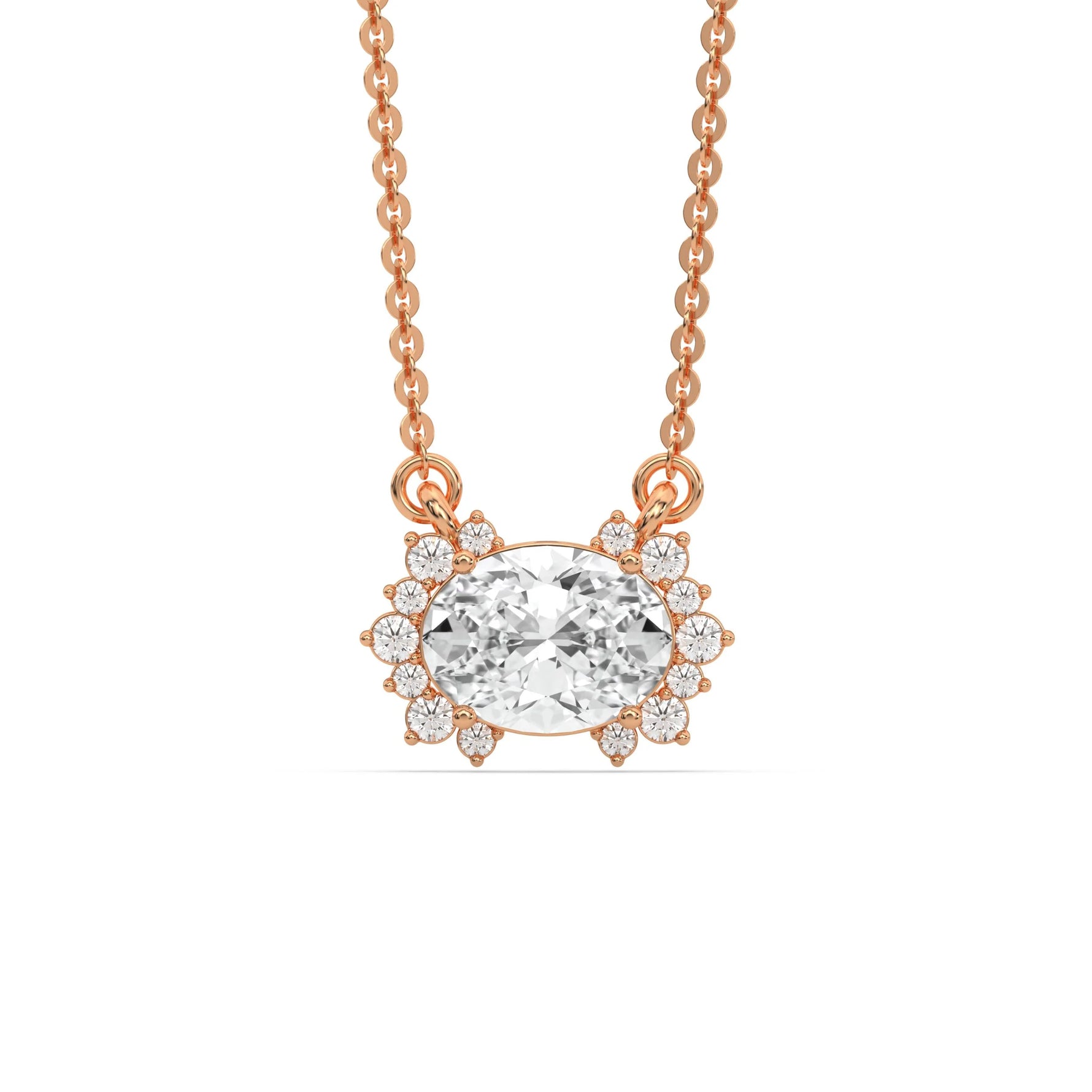 18K Rose Gold Oval and Round Diamond Twin Sparkle Pendant