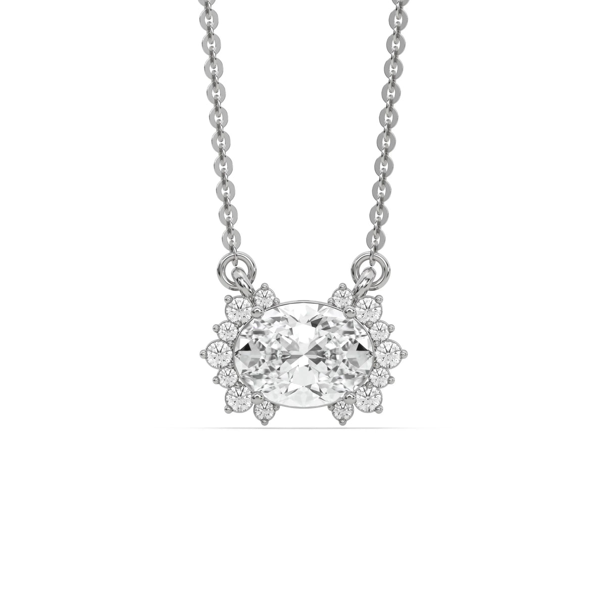 18K White Gold Oval and Round Diamond Twin Sparkle Pendant