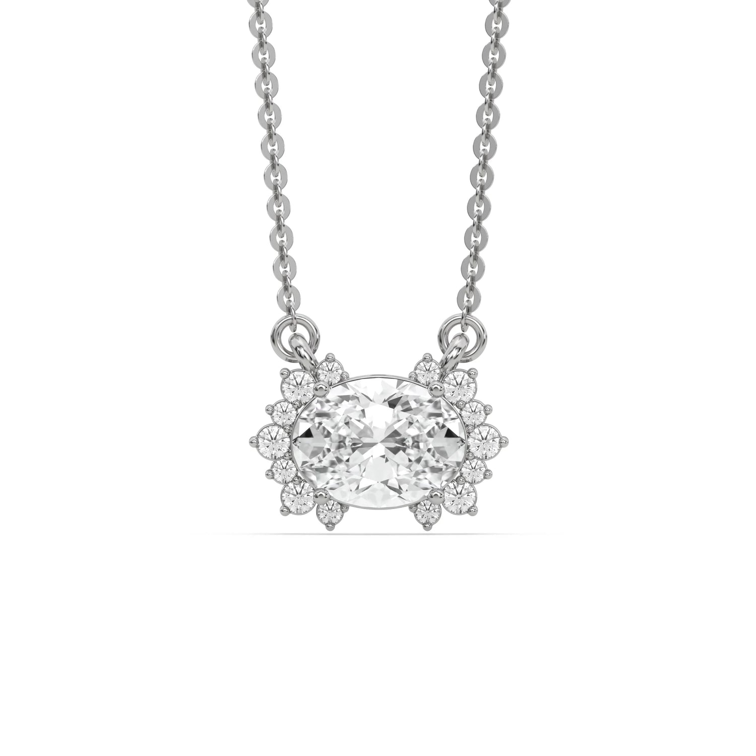 18K White Gold Oval and Round Diamond Twin Sparkle Pendant