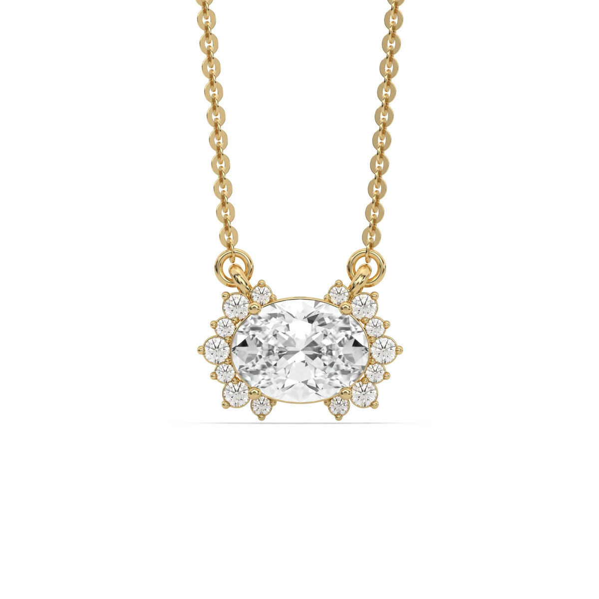 18K Yellow Gold Oval and Round Diamond Twin Sparkle Pendant