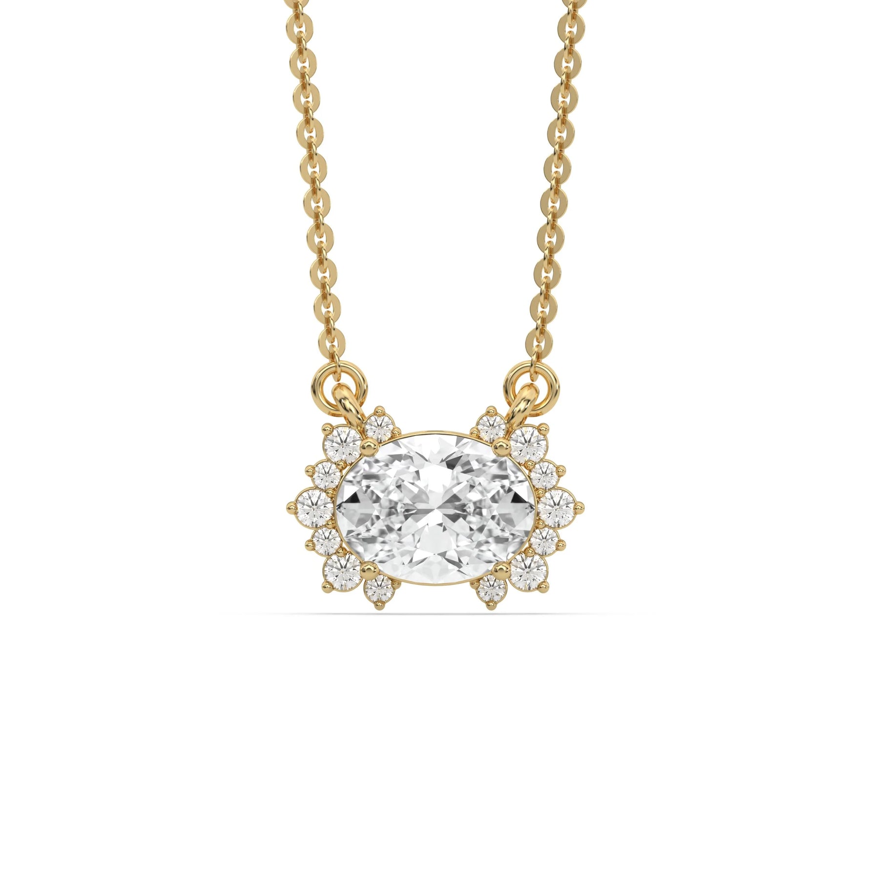 18K Yellow Gold Oval and Round Diamond Twin Sparkle Pendant