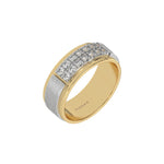 18K Yellow Gold Tow Row Mens Diamond Wedding Ring 