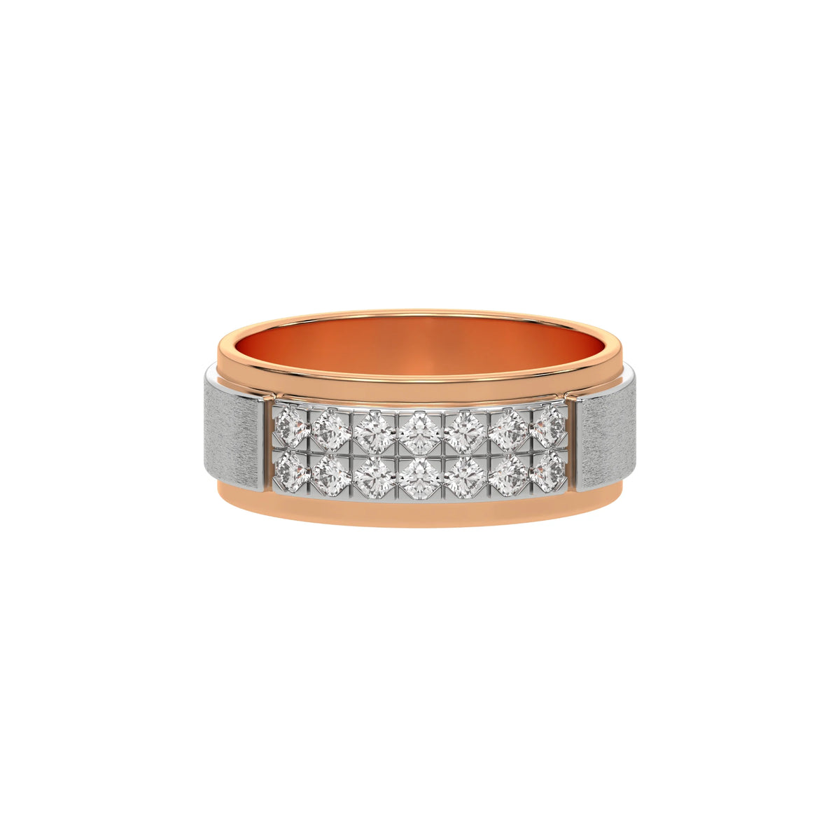 14K Rose Gold Tow Row Mens Diamond Wedding Ring 