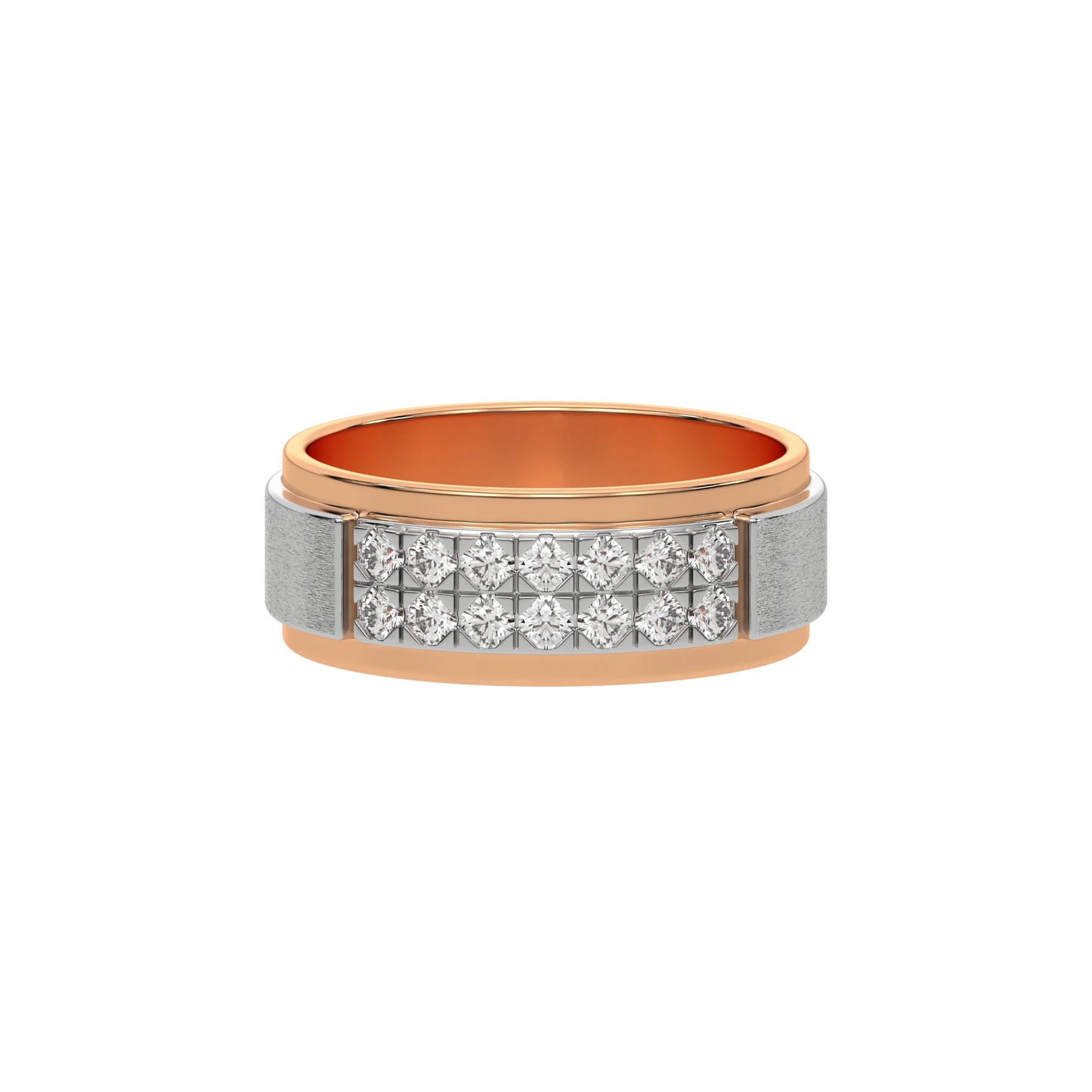 14K Rose Gold Tow Row Mens Diamond Wedding Ring 