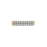 This yellow gold two-row diamond ring, featuring a solid gold band adorned with two rows of round brilliant-cut diamonds elegantly set in a secure four-prong setting in top view