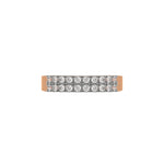 This rose gold two-row diamond ring, featuring a solid gold band adorned with two rows of round brilliant-cut diamonds elegantly set in a secure four-prong setting in top view