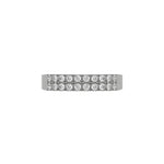 This white gold  two-row diamond ring, featuring a solid gold band adorned with two rows of round brilliant-cut diamonds elegantly set in a secure four-prong setting in top view