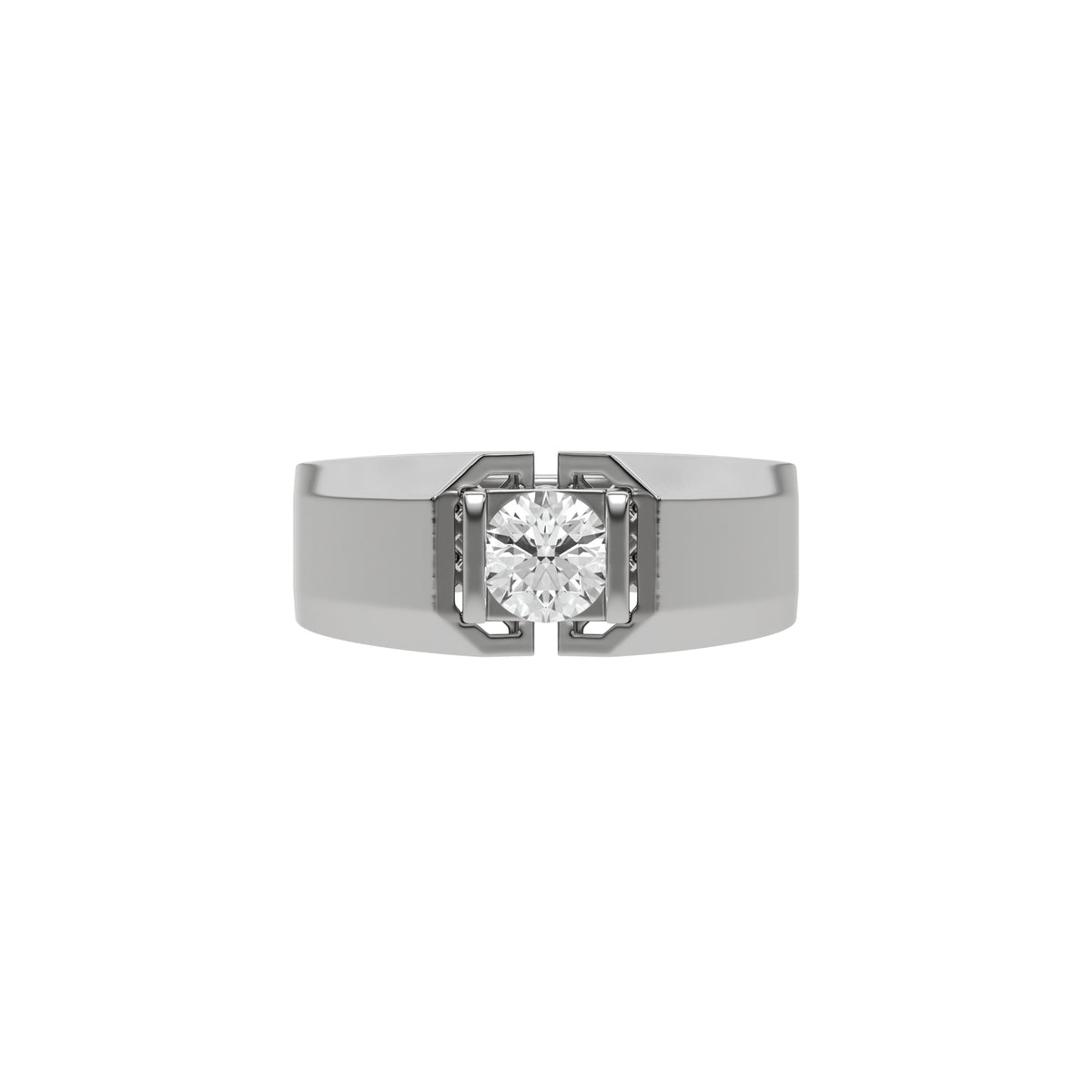 This white gold two-tone tension set diamond solitaire ring, starring a captivating 0.70 Ct round diamond seamlessly secured in a tension setting in top view