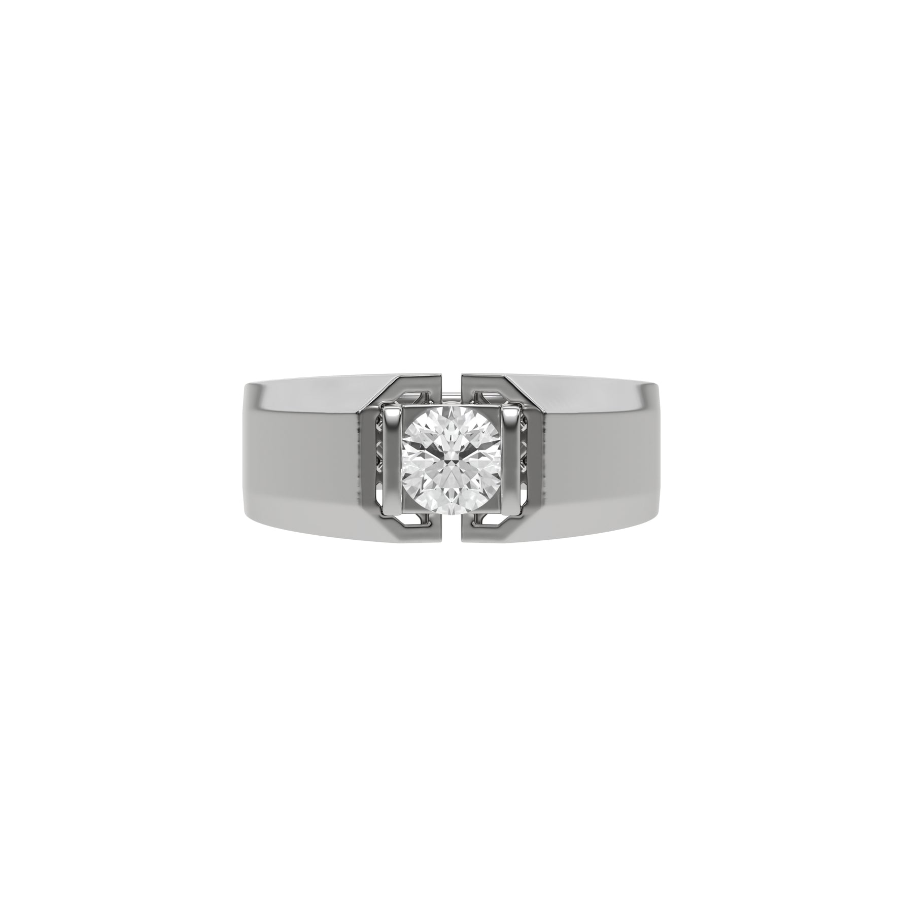 This white gold two-tone tension set diamond solitaire ring, starring a captivating 0.70 Ct round diamond seamlessly secured in a tension setting in top view