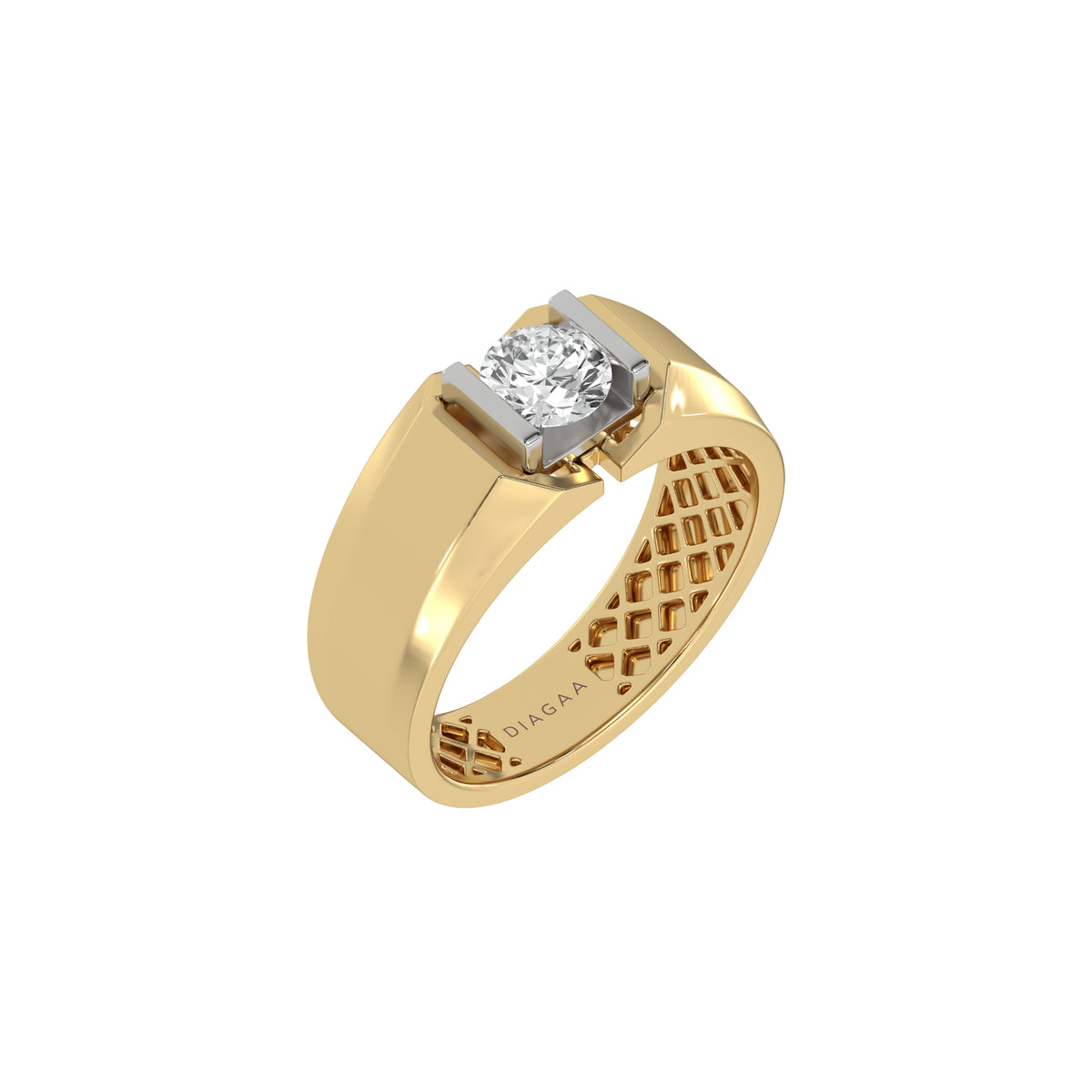 This two-tone tension set diamond solitaire ring, starring a captivating 0.70 Ct round diamond seamlessly secured in a tension setting in 3d view