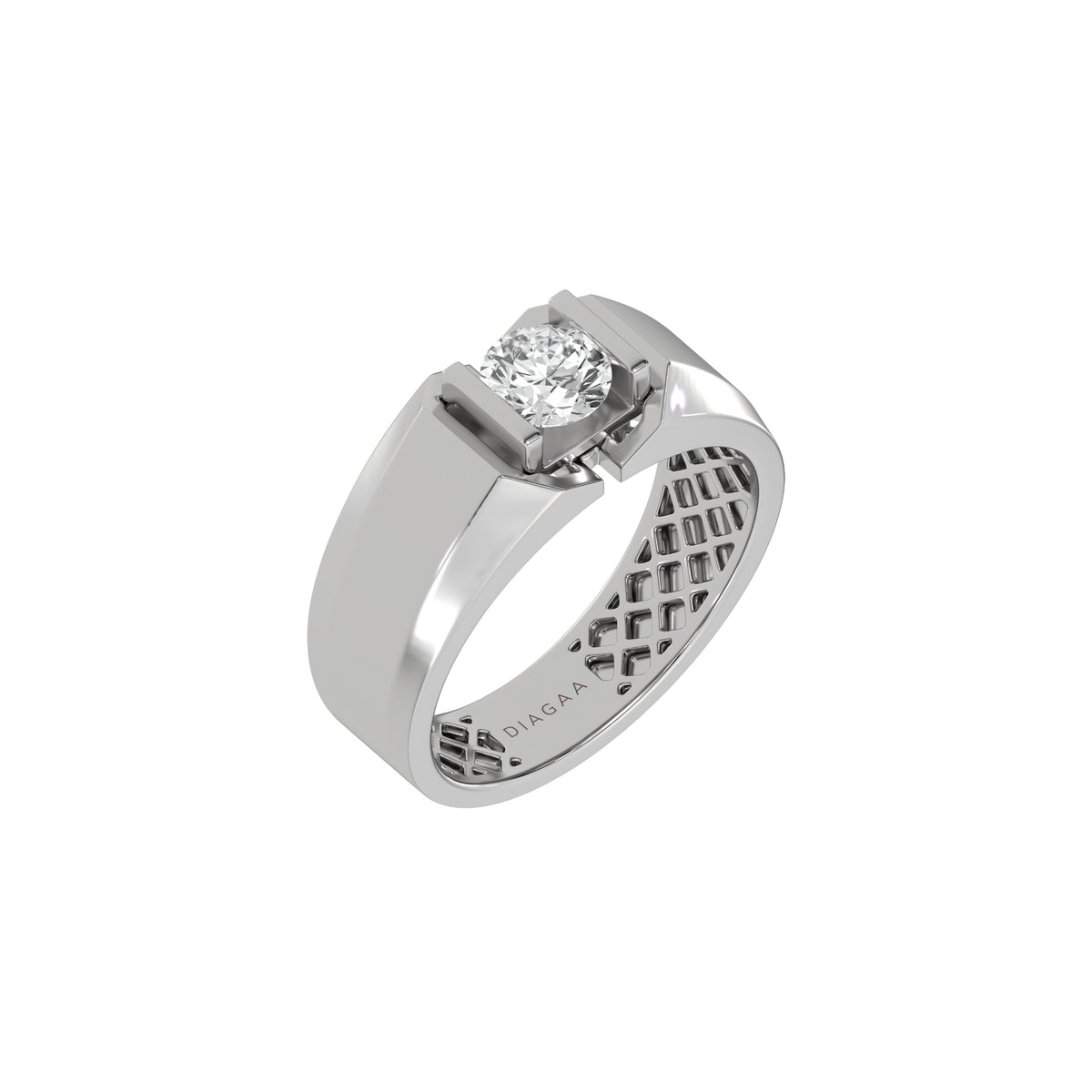 This white gold two-tone tension set diamond solitaire ring, starring a captivating 0.70 Ct round diamond seamlessly secured in a tension setting in 3d view