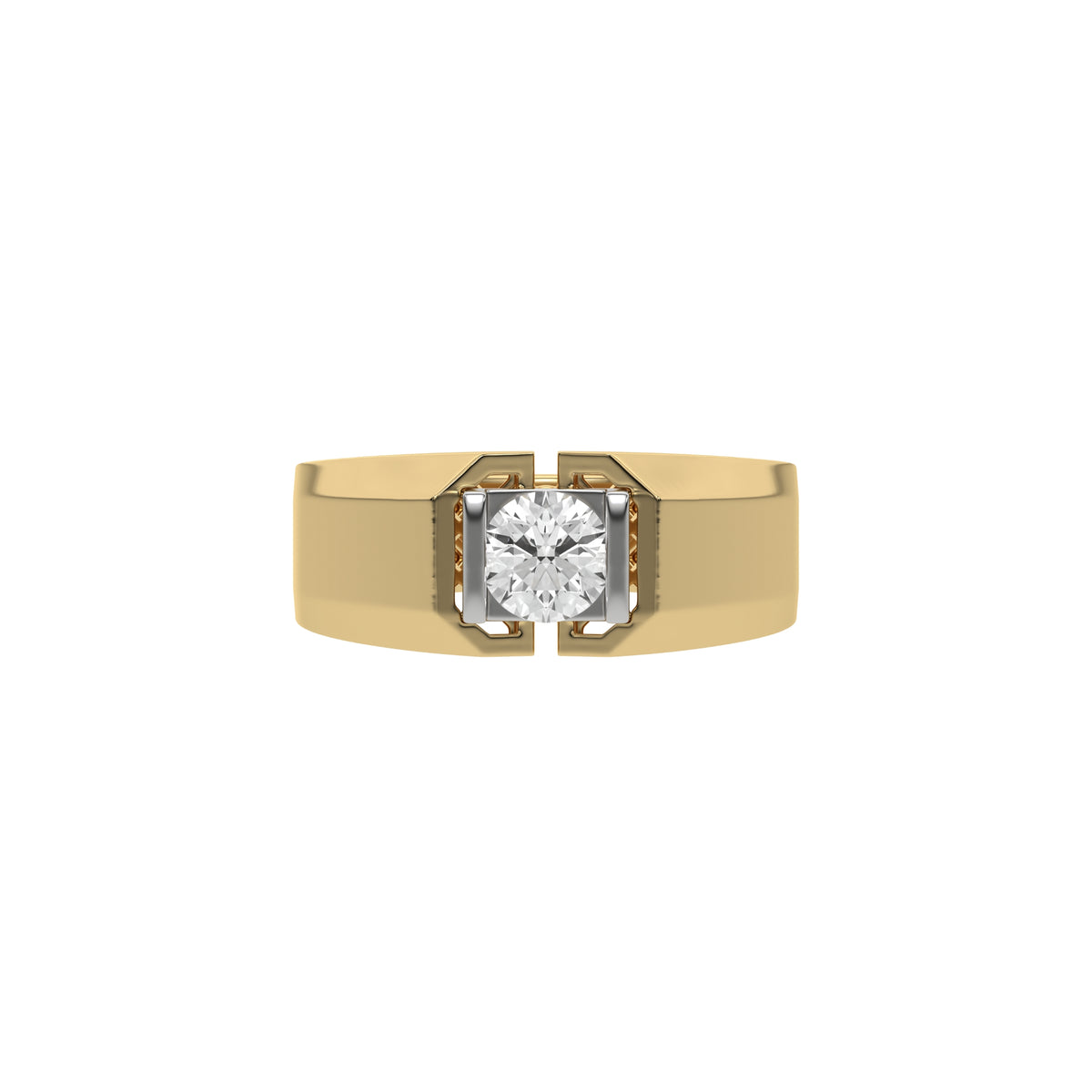 This two-tone tension set diamond solitaire ring, starring a captivating 0.70 Ct round diamond seamlessly secured in a tension setting in top view