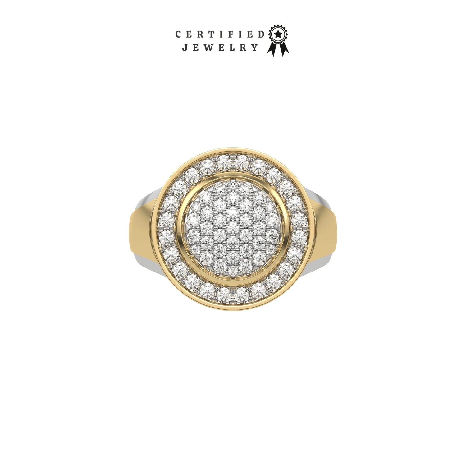 0.96 CT Lab Diamond Cluster Two Tone Signet Ring