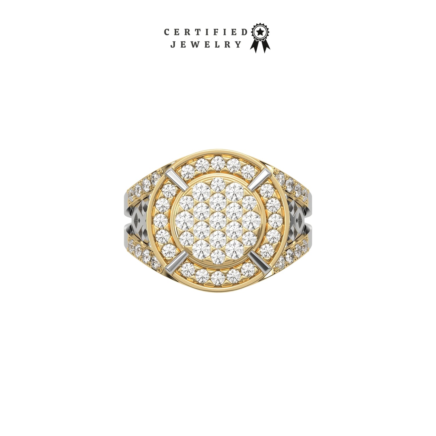 1.35 CT Lab Diamond Two Tone Disk Signet Ring