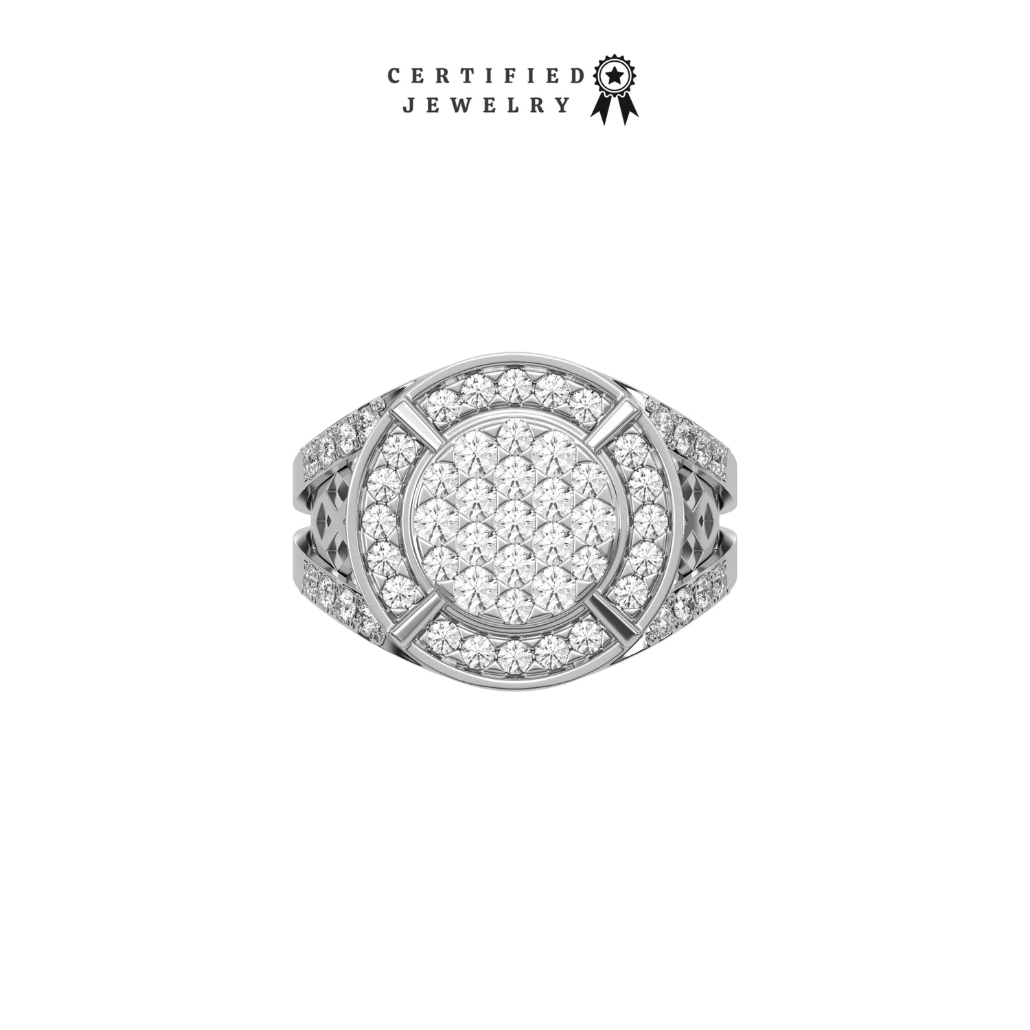 1.35 CT Natural Diamond Two Tone Disk Signet Ring