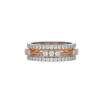 This  dual-tone diamond eternity ring, featuring approximately 1.55 carats of round brilliant-cut diamonds meticulously set in a combination of prong and flush settings in top view