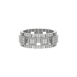  This dual-tone diamond eternity ring, meticulously crafted with solid gold and adorned with approximately 1.05 carats of round brilliant-cut diamonds. Each diamond is expertly set in a secure prong setting in top view