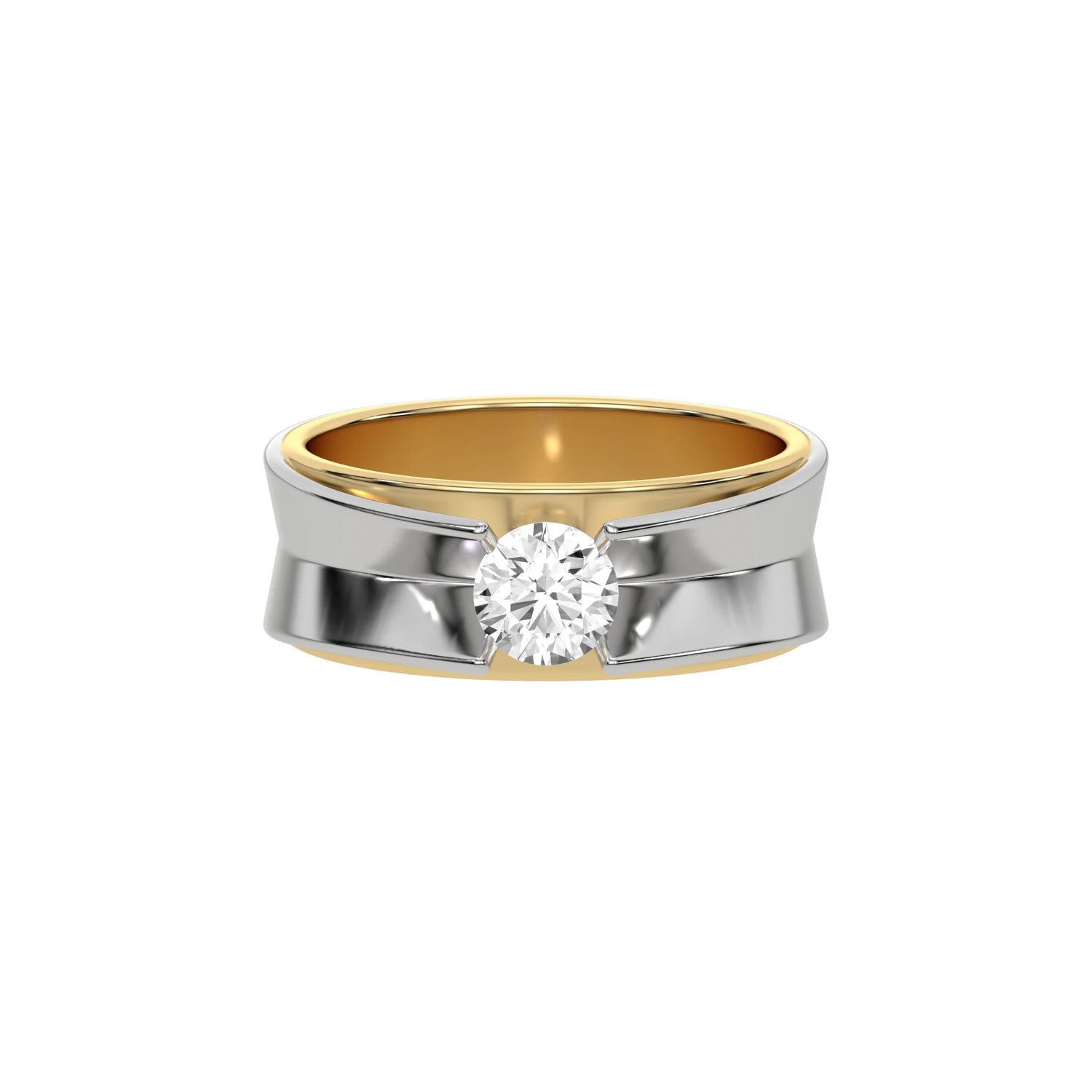 14K Yellow Gold Two Tone Solitaire Diamond Ring 