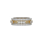 This dual-tone diamond eternity ring, featuring approximately 1.55 carats of round brilliant-cut diamonds meticulously set in a combination of prong and flush settings in top view