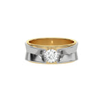 This yellow and white gold diamond solitaire ring, boasting a two-tone gold design and adorned with a round brilliant-cut diamond delicately set in a tension setting in top view