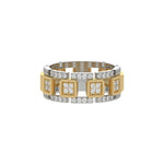 This dual-tone diamond eternity ring, meticulously crafted with solid gold and adorned with approximately 1.05 carats of round brilliant-cut diamonds. Each diamond is expertly set in a secure prong setting in top view