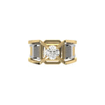 This two-tone gold men round diamond ring showcases a 1 Ct round diamond solitaire held elegantly in a four-prong setting in top view