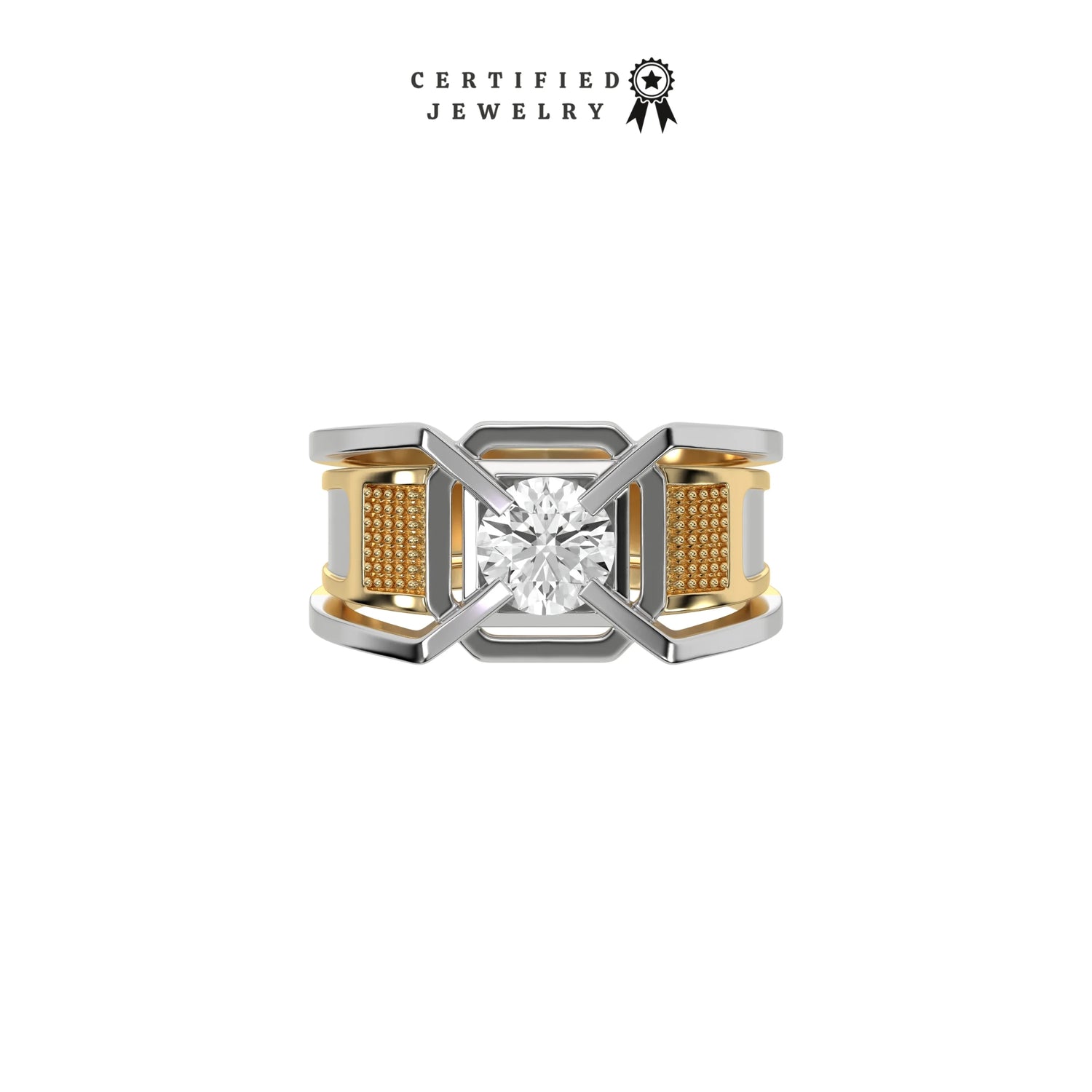 1.00 CT Lab Diamond Round Two Tone Ring