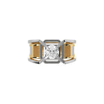 This two-tone gold men round diamond ring showcases a 1 Ct round diamond solitaire held elegantly in a four-prong setting in top view