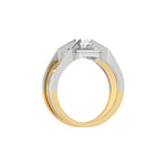 This two-tone gold men round diamond ring showcases a 1 Ct round diamond solitaire held elegantly in a four-prong setting in through finger view