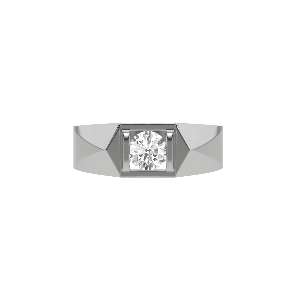 This  two-tone tension set diamond solitaire ring, showcasing a striking 0.70 Ct round diamond at its center, flawlessly secured in a tension setting in top view