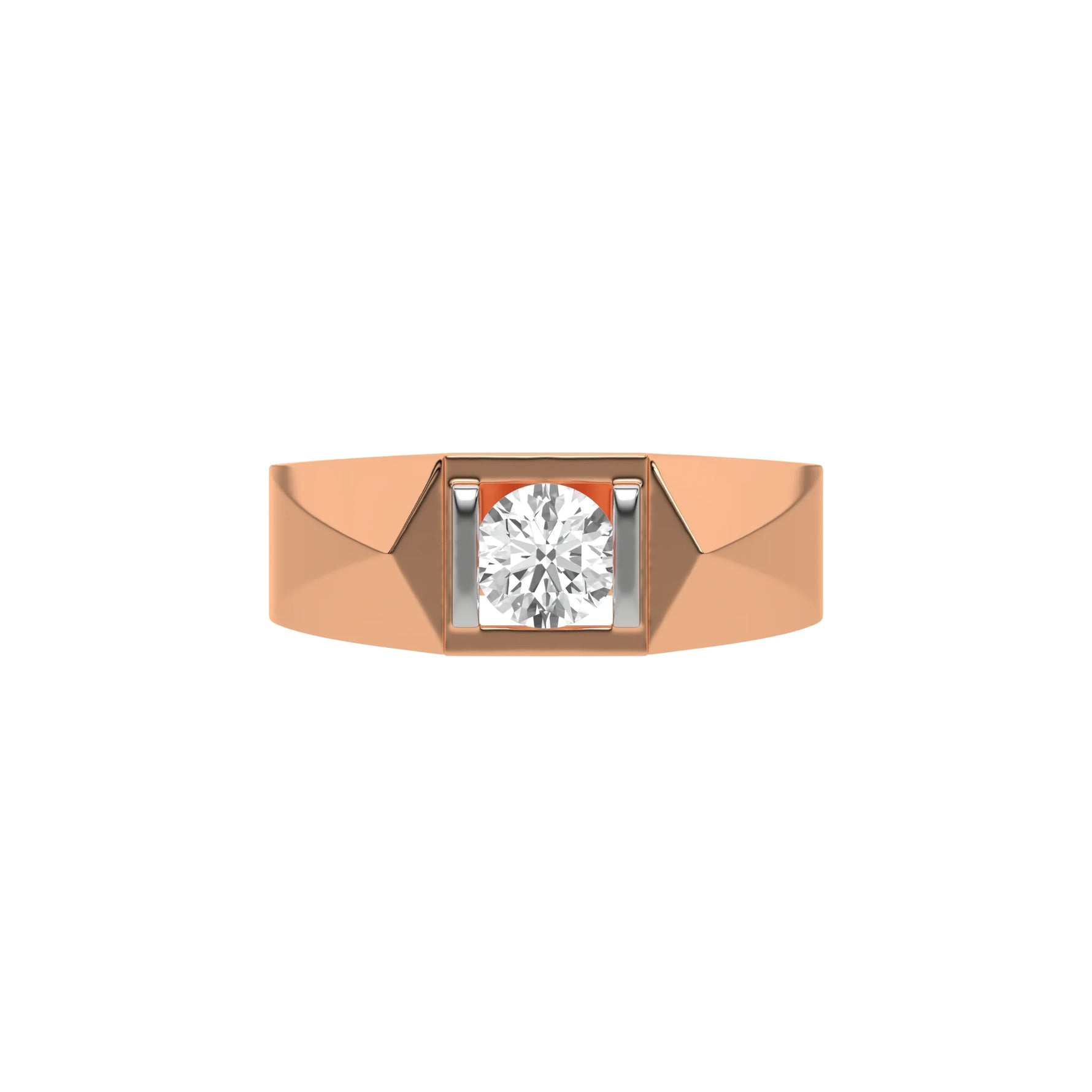 This  two-tone tension set diamond solitaire ring, showcasing a striking 0.70 Ct round diamond at its center, flawlessly secured in a tension setting in top view