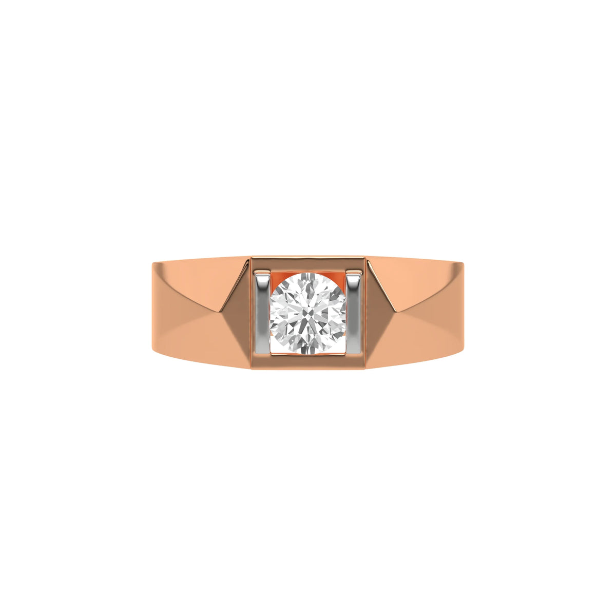 This two-tone tension set diamond solitaire ring, showcasing a striking 0.70 Ct round diamond at its center, flawlessly secured in a tension setting in top view