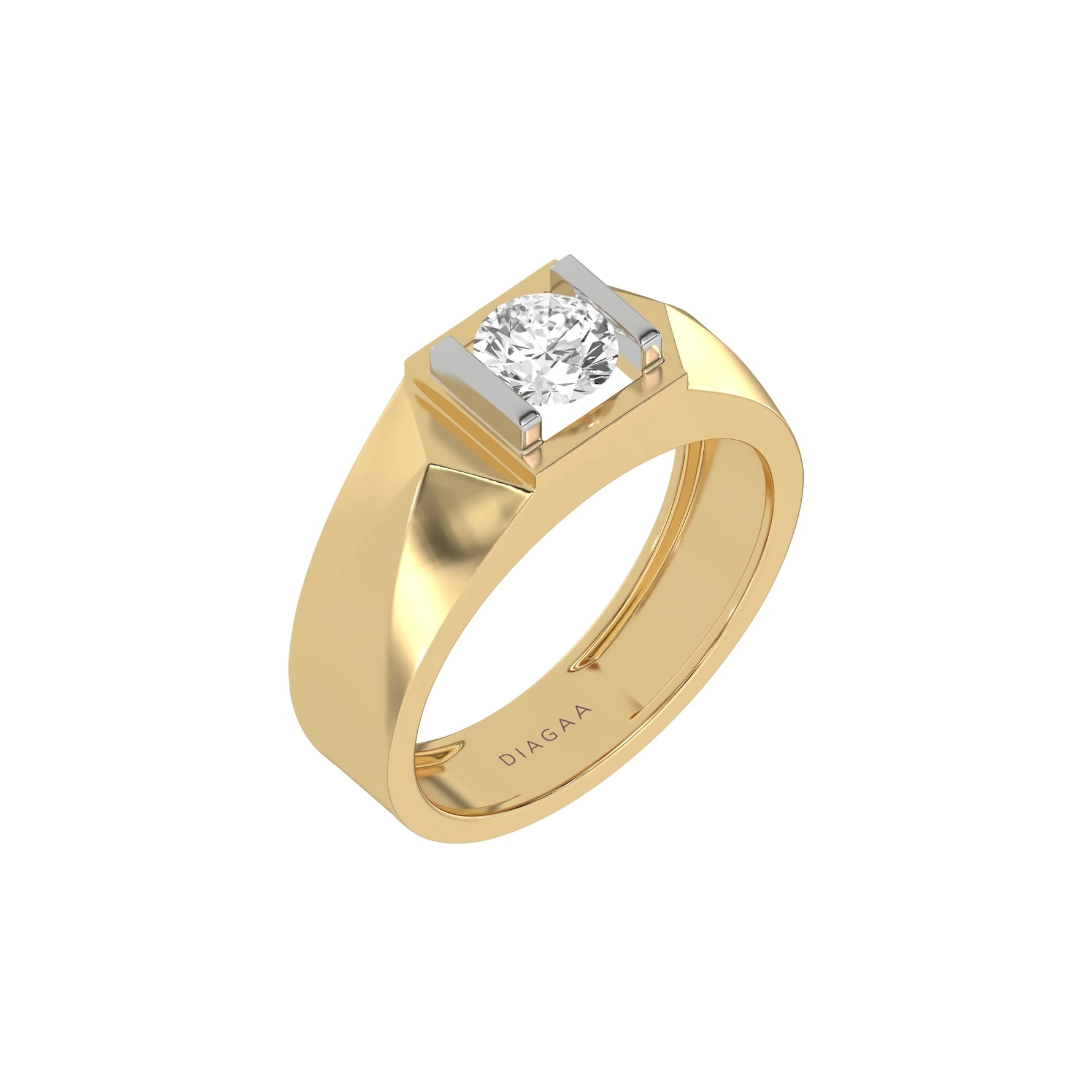 This two-tone tension set diamond solitaire ring, showcasing a striking 0.70 Ct round diamond at its center, flawlessly secured in a tension setting in 3d view