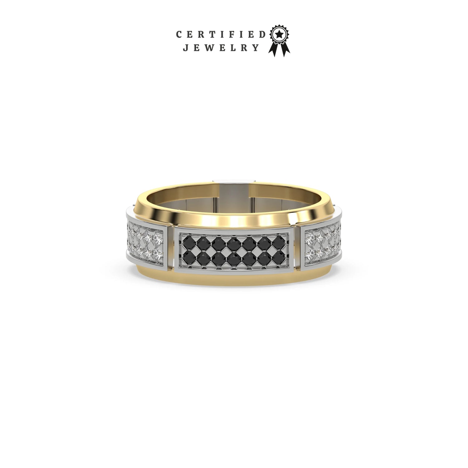 0.85 CT Checkerboard Black and White Lab Diamond Band