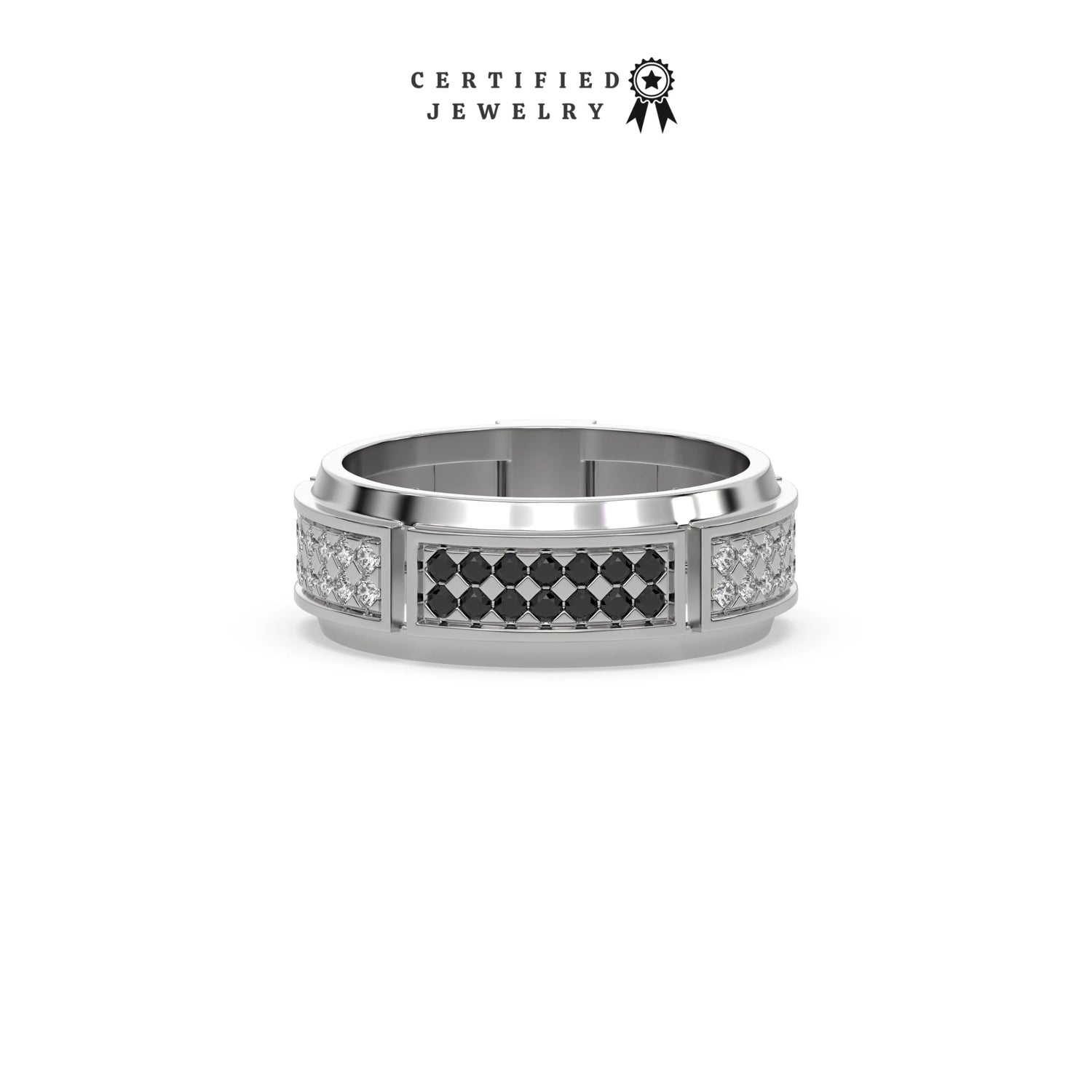 0.85 CT Black and White Natural Diamond Two Tone Eternity Ring