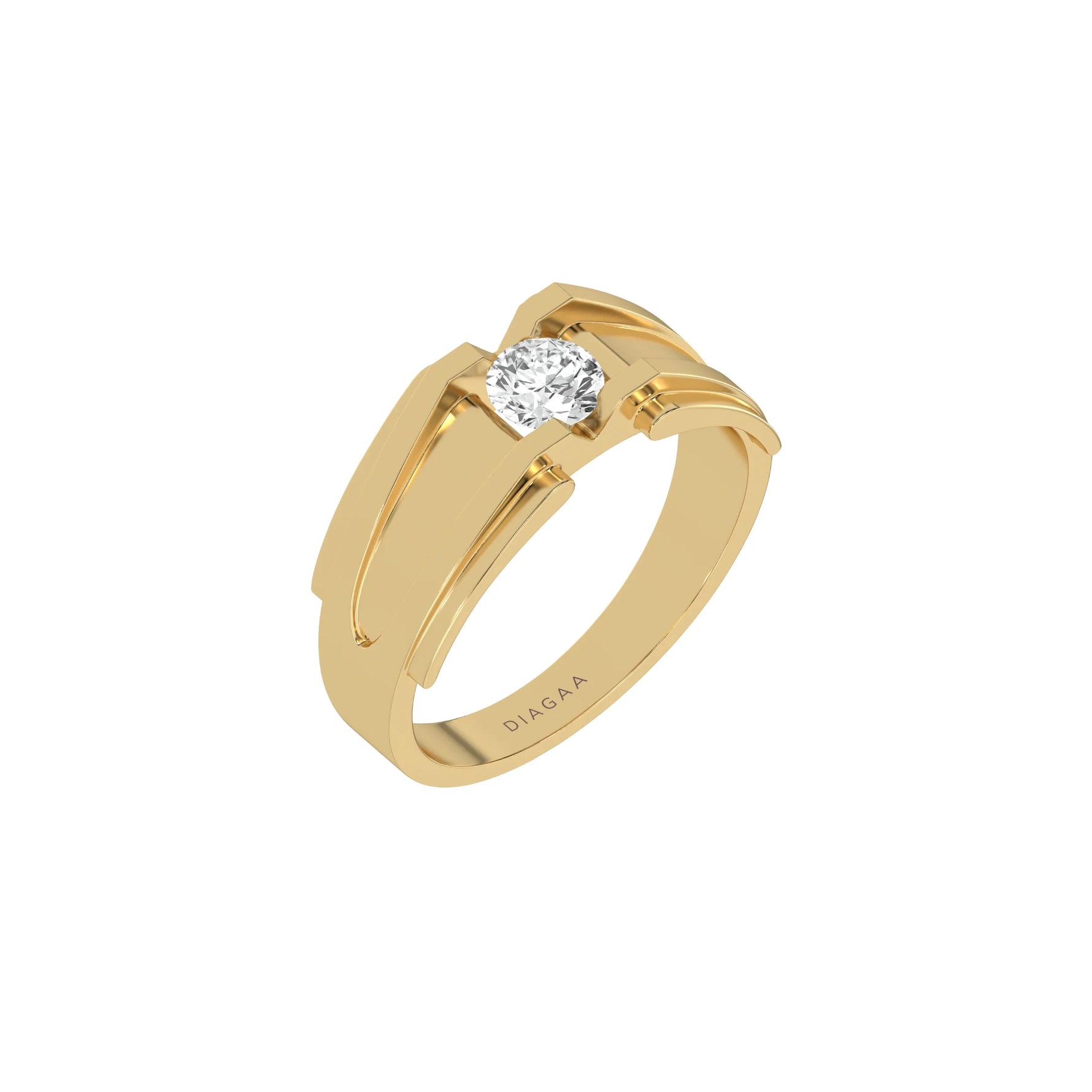 This yellow gold V-shaped diamond ring features a dazzling 0.50 CT center diamond delicately secured in a captivating V-shaped setting with four prongs in 3d view