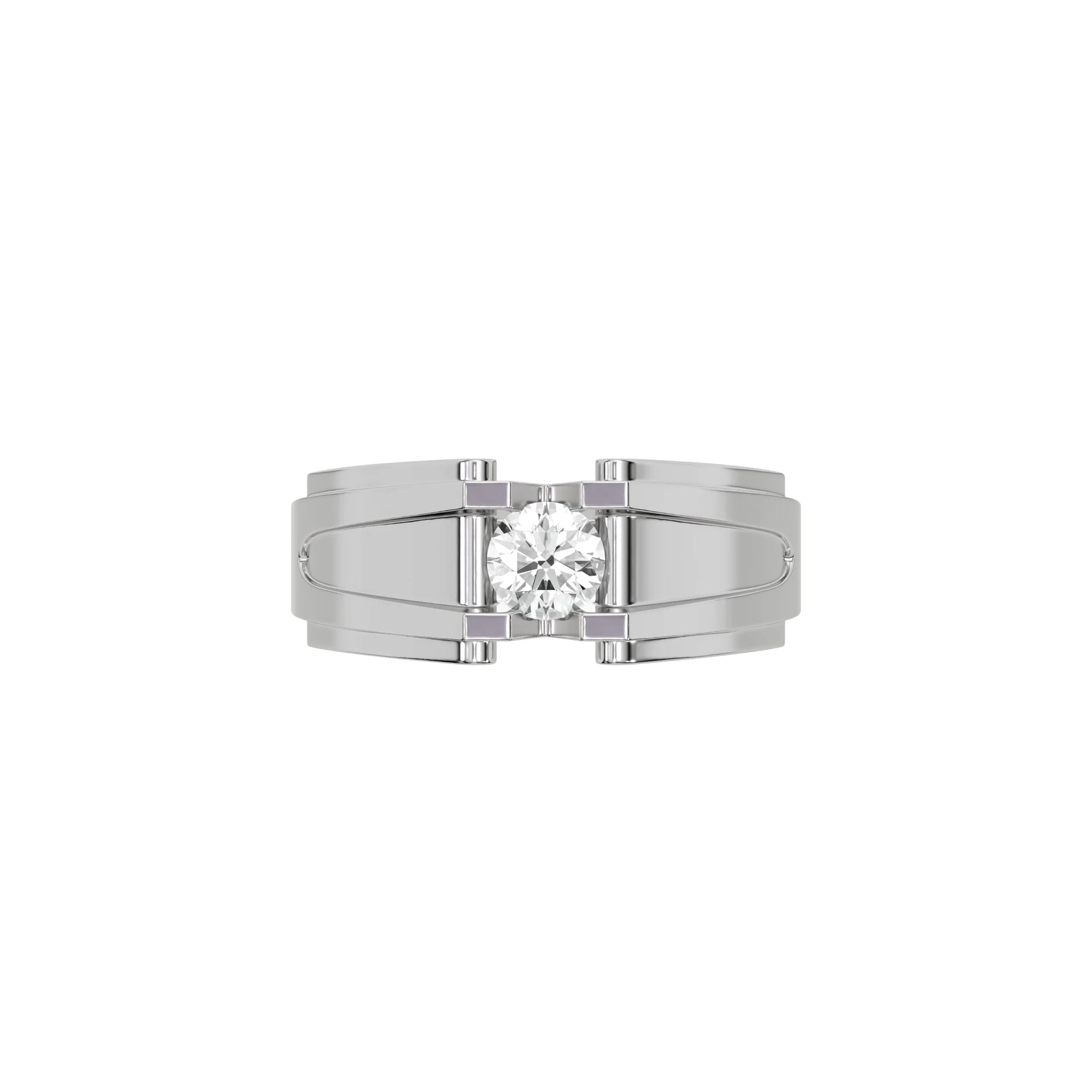 This white gold V-shaped diamond ring features a dazzling 0.50 CT center diamond delicately secured in a captivating V-shaped setting with four prongs in top view