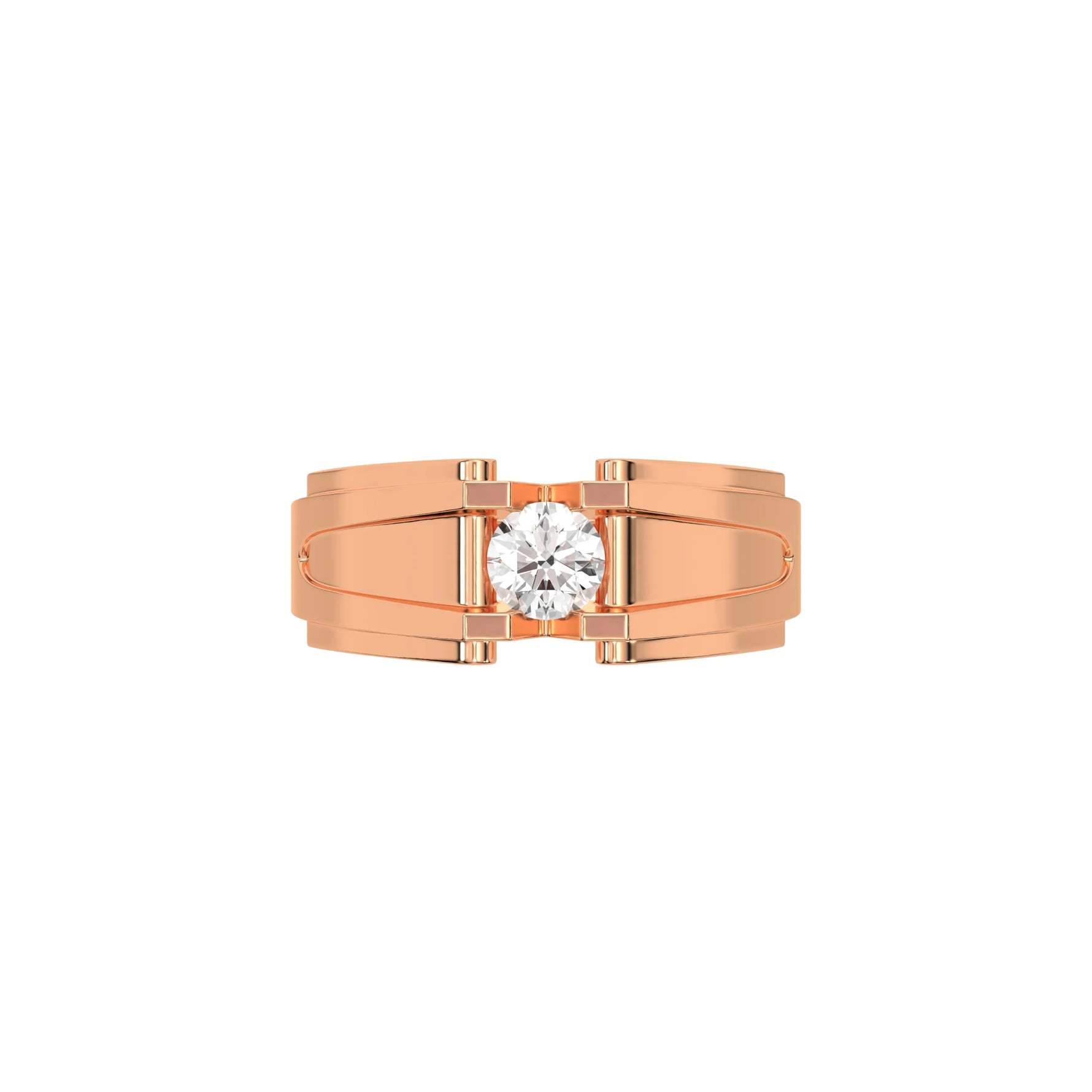 This rose gold V-shaped diamond ring features a dazzling 0.50 CT center diamond delicately secured in a captivating V-shaped setting with four prongs in top view