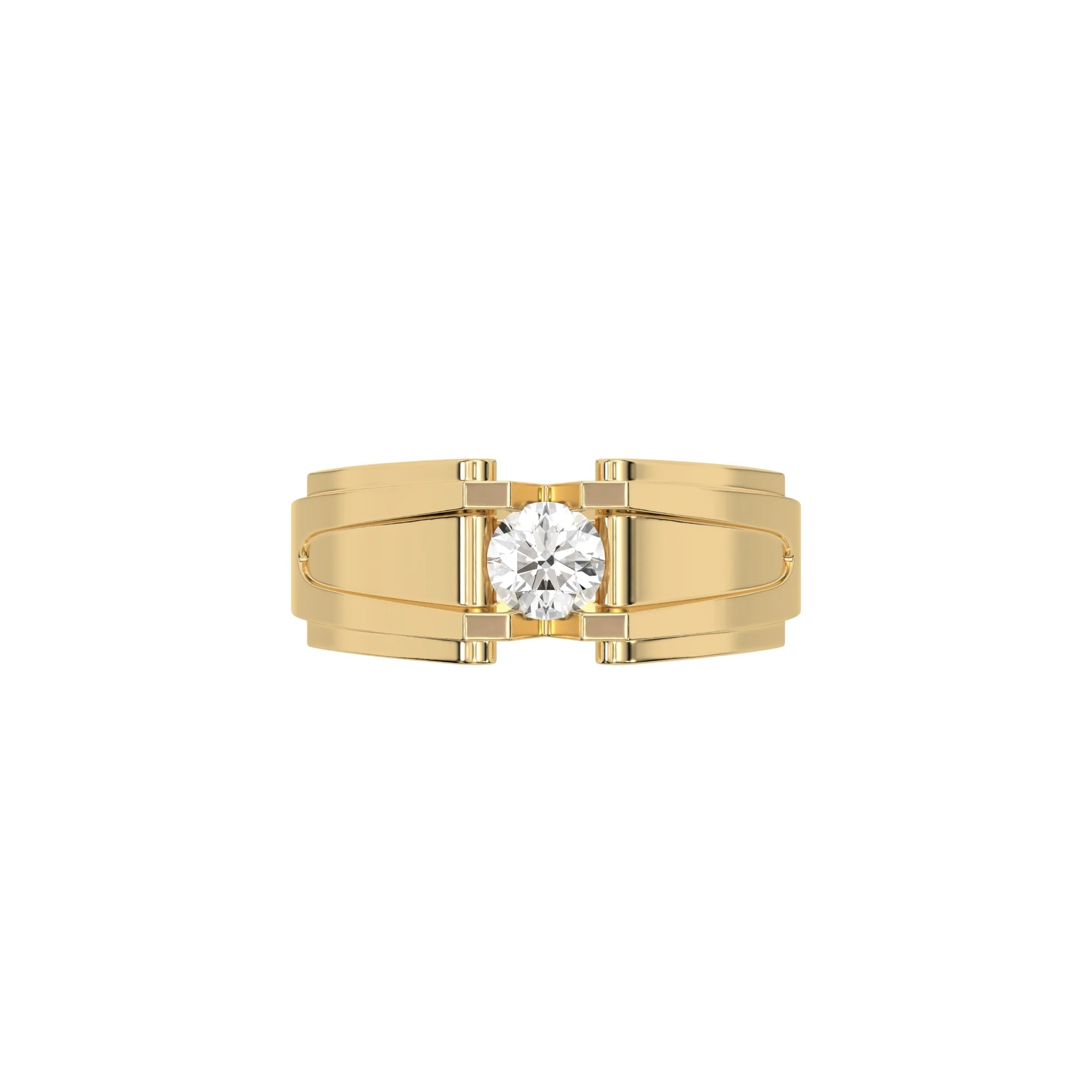 This yellow gold V-shaped diamond ring features a dazzling 0.50 CT center diamond delicately secured in a captivating V-shaped setting with four prongs in top view