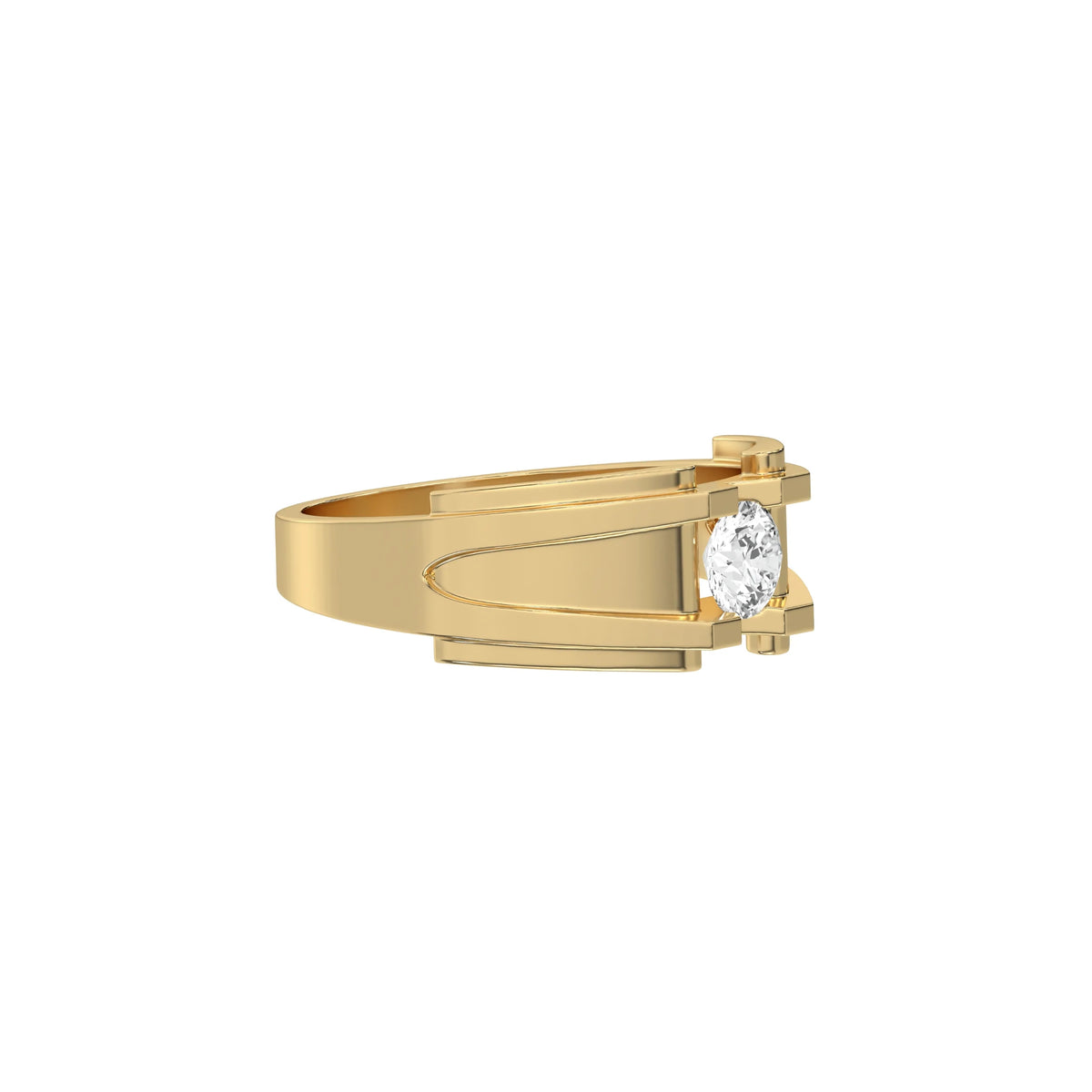 This yellow gold V-shaped diamond ring features a dazzling 0.50 CT center diamond delicately secured in a captivating V-shaped setting with four prongs in side view