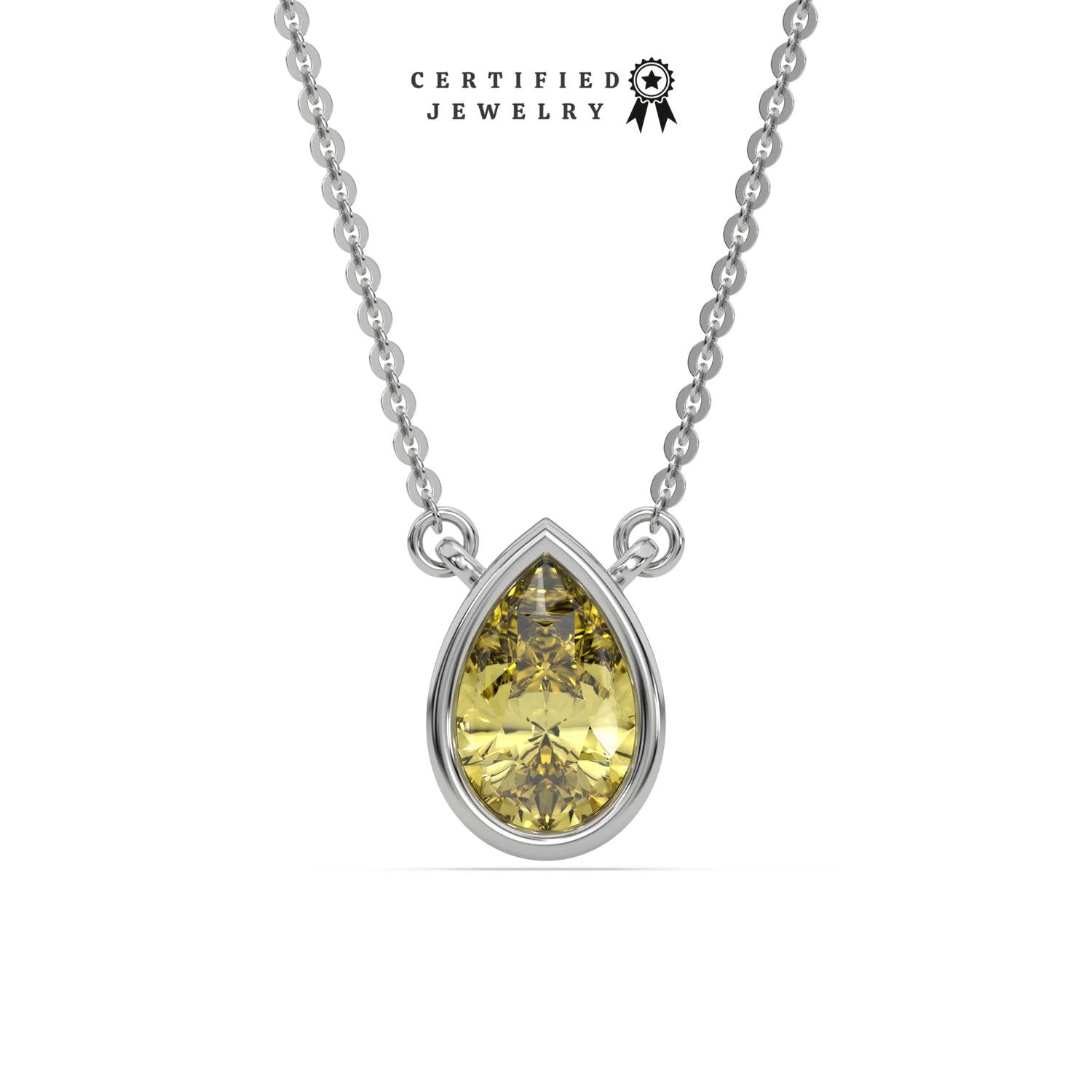 3 CT Fancy Yellow Bezel Pear Solitaire Diamond Necklace