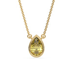 This yellow gold Fancy Yellow Pear Solitaire Diamond Necklace made with a fancy yellow pear cut diamond in bezel setting with adjustable chain in top view