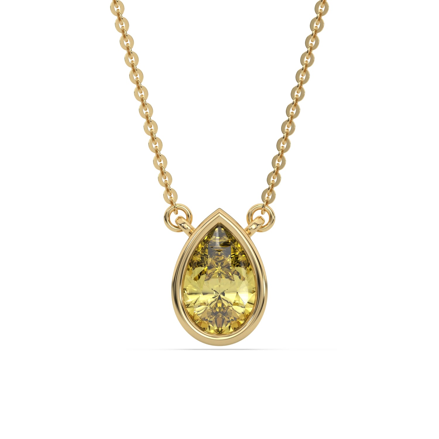 3 CT Fancy Yellow Bezel Pear Solitaire Diamond Necklace
