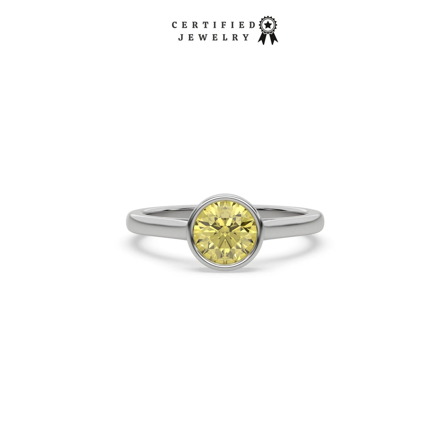 3 CT Fancy Yellow Diamond Round Bezel Engagement Ring