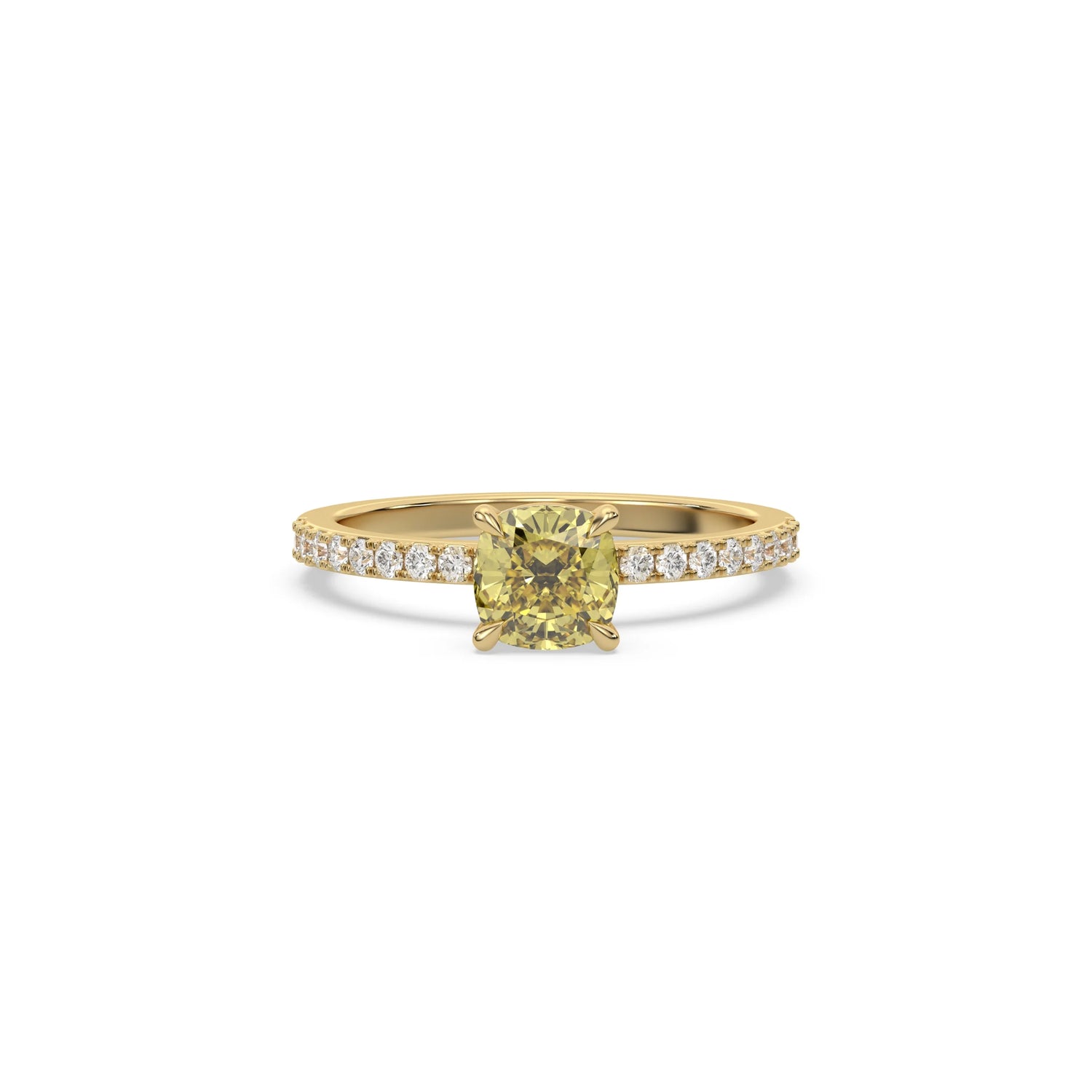 18K Yellow Gold Fancy Yellow Cushion Cut Solitaire Diamond Engagement Ring
