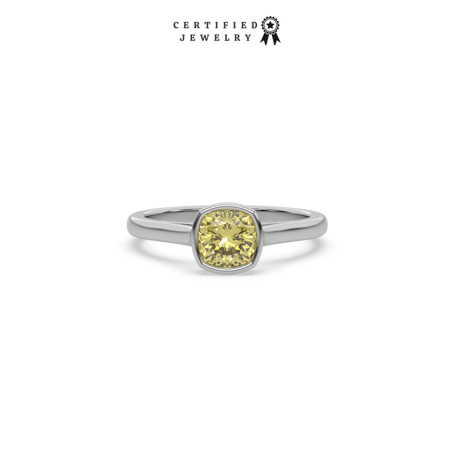 3 CT Fancy Yellow Diamond Cushion Bezel Engagement Ring