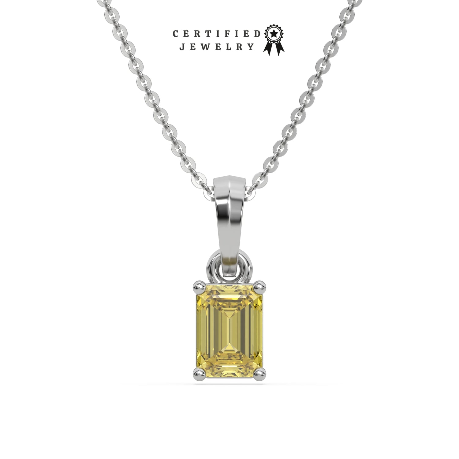 3 CT Fancy Yellow Diamond Emerald Solitaire Necklace